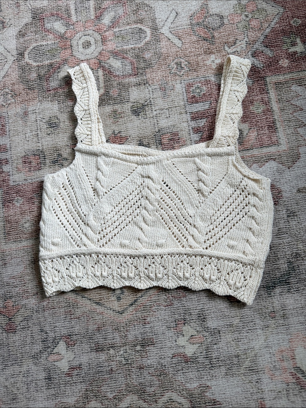 Zara Cream Knit Cropped Tank Top